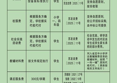 凤凰中心小学2026年秋季收费项目标准公示表
